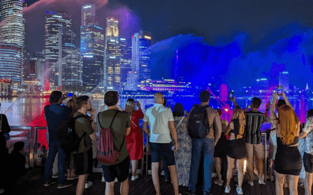 Croisière sur le fleuve Singapour au coucher du soleil et spectacles de lumières scintillantes